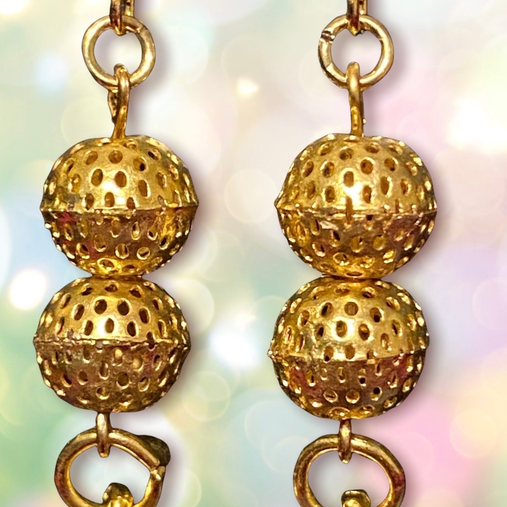 Hand Crafted Earrings Bells Christmas Xmas Gold Balls Handmade Jewelry Pierced - Picture 2 of 6